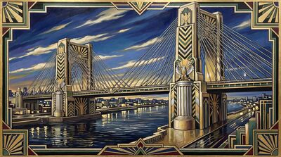 Art Deco Suspension Bridge Canvas Painting