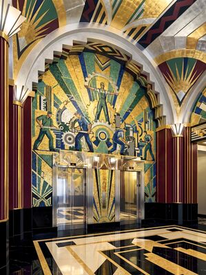 Art Deco Skyscraper Lobby Mosaic Canvas Painting
