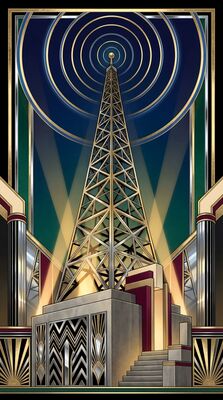 Art Deco Radio Tower at Night Canvas Painting