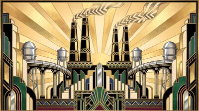 Art Deco Factory at Dawn Canvas Painting