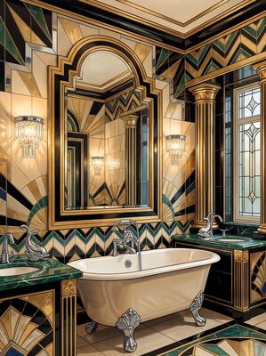 Art Deco Hotel Bathroom Luxury Canvas Painting