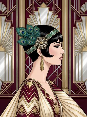 Art Deco Feathered Headband Portrait Canvas Painting