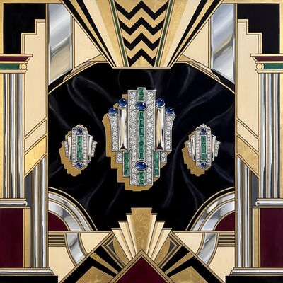 Art Deco Brooch and Earring Set Canvas Painting