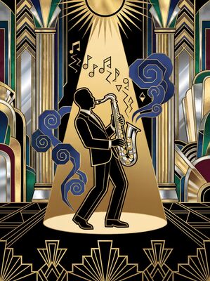 Art Deco Saxophone Player Canvas Painting
