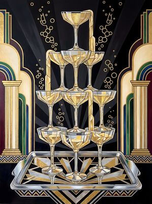 Golden Champagne Tower Celebration Canvas Wall Art