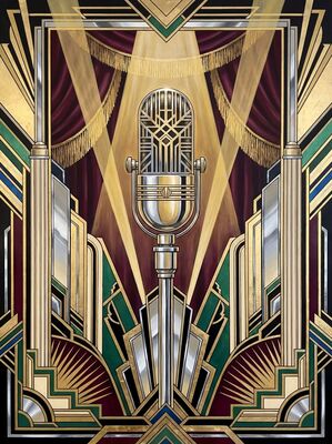 Golden Vintage Chrome Microphone Canvas Wall Art