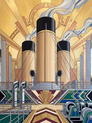 Art Deco Steamship Smokestacks Canvas Painting