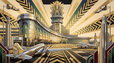 Art Deco Airport Terminal Exterior Canvas Painting