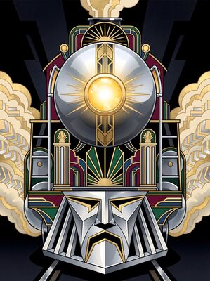 Art Deco Locomotive Front Face Canvas Painting