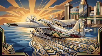 Golden Age Seaplane on Water Canvas Wall Art