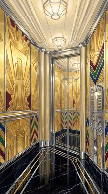 Golden Age Ornate Elevator Interior Canvas Wall Art