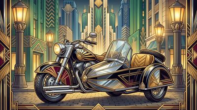 Art Deco Motorcycle with Sidecar Canvas Painting