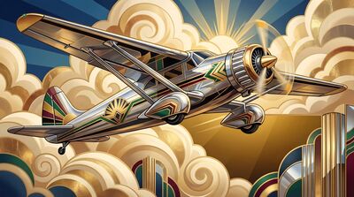 Art Deco Propeller Airplane in Clouds Canvas Painting