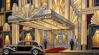 Golden Age Limousine at Hotel Entrance Canvas Wall Art