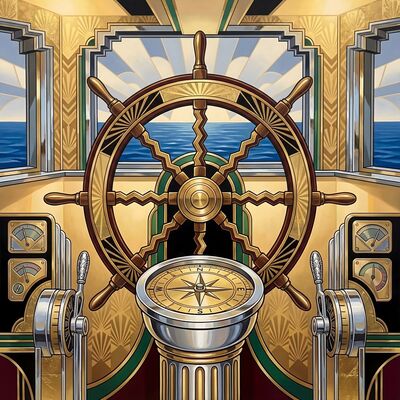 Art Deco Ship Wheel and Compass Canvas Painting