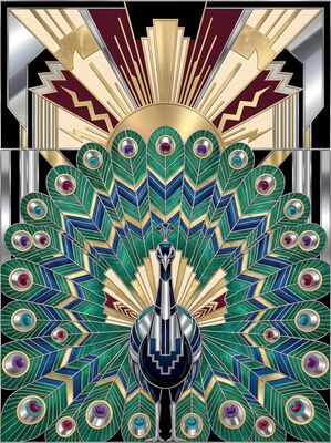 Art Deco Peacock Tail Display Canvas Wall Art