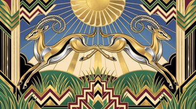 Art Deco Gazelle Leaping Pair Canvas Painting