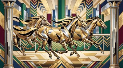 Art Deco Stylized Racing Horses Canvas Painting