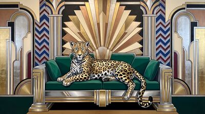 Art Deco Leopard Reclining Canvas Painting