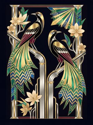 Art Deco Tropical Birds Paradise Canvas Painting