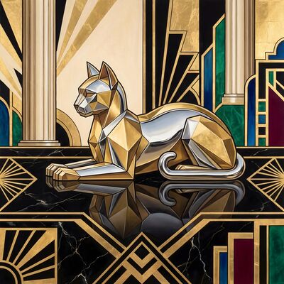 Art Deco Sphinx Cat Geometric Canvas Wall Art