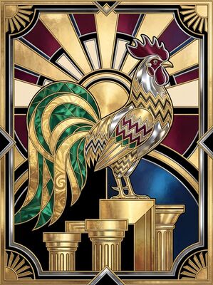 Art Deco Golden Dawn Rooster Canvas Painting