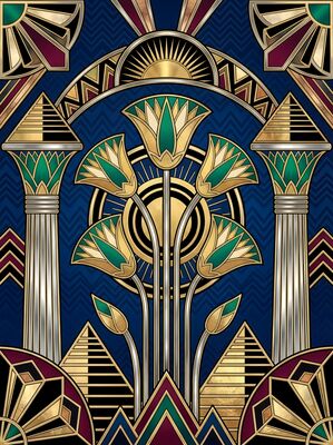 Art Deco Egyptian Revival Lotus Canvas Painting