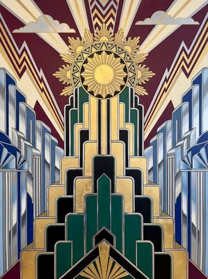 Art Deco Ziggurat Stepped Forms Canvas Wall Art
