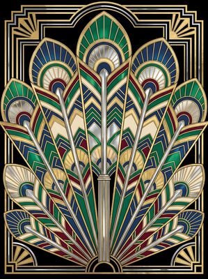 Art Deco Feather Pattern Fan Canvas Wall Art