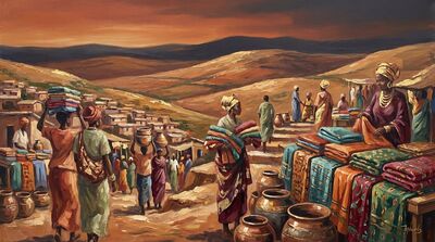 African Village Market Canvas Wall Art
