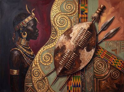 African Zulu Shield Canvas Painting