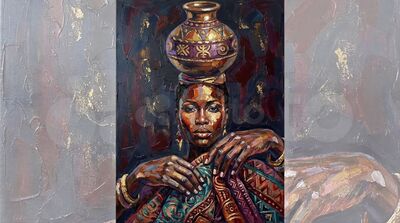 African Water Bearer Canvas Painting