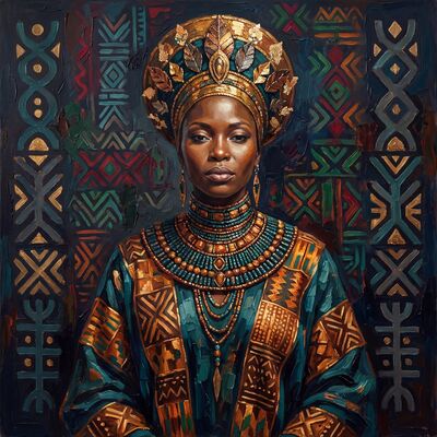 African Queen Golden Crown Canvas Wall Art