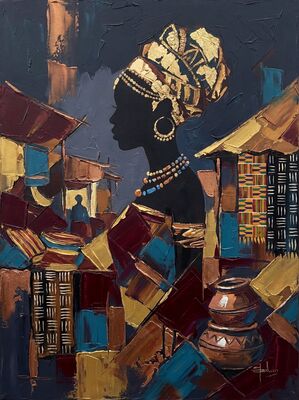 Vibrant African Market Canvas Painting