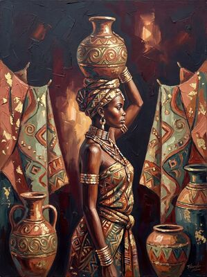 African Woman Carrying Vessel Canvas Painting