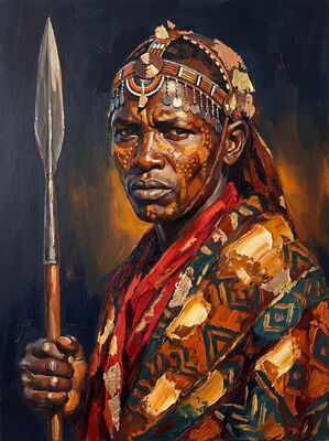 African Maasai Warrior Canvas Painting