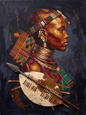 African Shield Assegai Canvas Painting