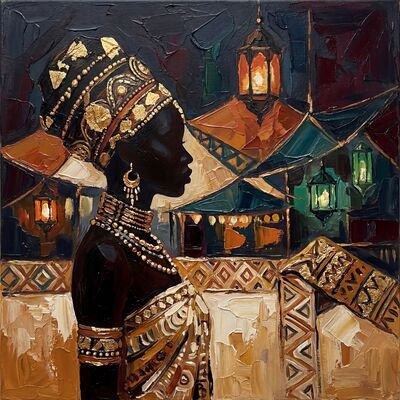 African Market Lantern Canvas Wall Art