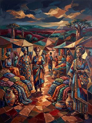 Colorful Village Market Canvas Wall Art