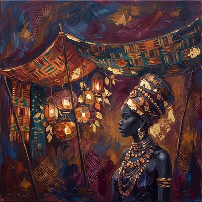 Vibrant Night Market Canvas Painting