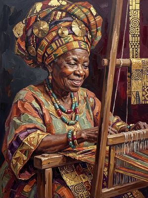 African Textile Weaver Canvas Painting