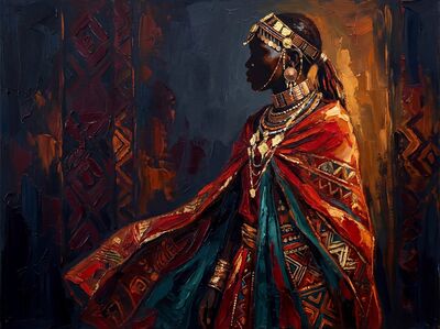 African Warrior Sunset Canvas Painting