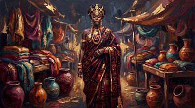African Market Scene Canvas Painting