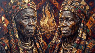 Two Warriors Ceremonial Canvas Painting