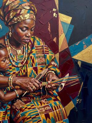Mother and Baby Kente Canvas Painting