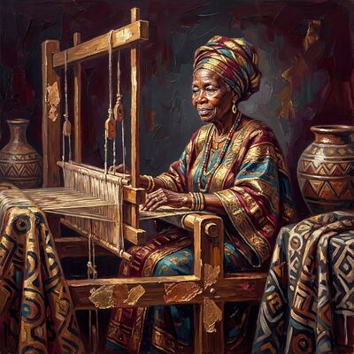 African Weaving Woman Canvas Painting