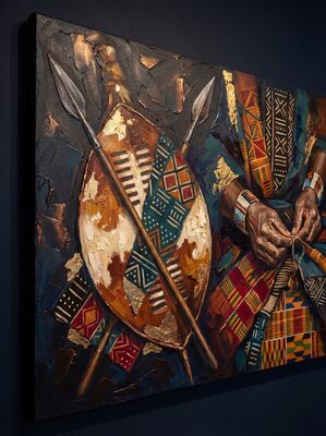 African Warrior Shield Canvas Painting