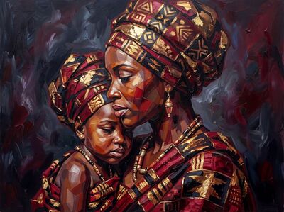 African Family Kente Cloth Canvas Wall Art