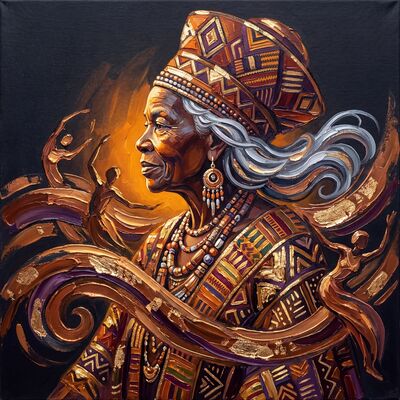 Beaded Elder Portrait Canvas Painting