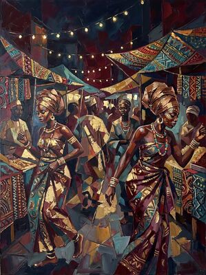 Colorful African Market Canvas Painting